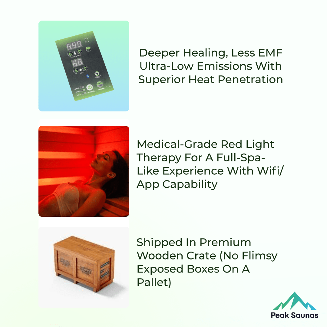 Peak Saunas - Everest 2 - Person Infrared Sauna with Red Light Therapy - Fire Cold Plunge